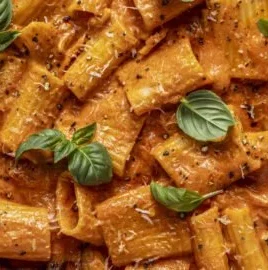 Delicious One-Pan Pasta alla Vodka served with fresh herbs and parmesan cheese.