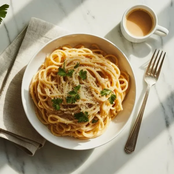 Delicious one pot creamy garlic pasta dish with garlic and herbs