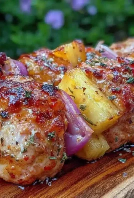 Delicious spicy honey grilled chicken skewers on a festive 4th of July barbecue