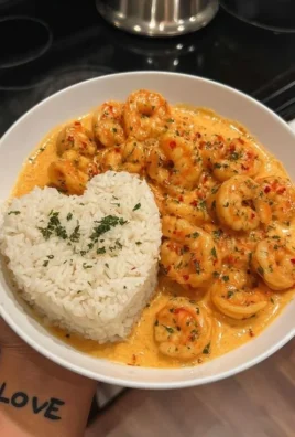 Creamy shrimp in spicy sauce served on a plate