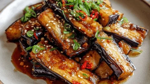 Crispy Eggplant Tossed in Garlic Soy Glaze