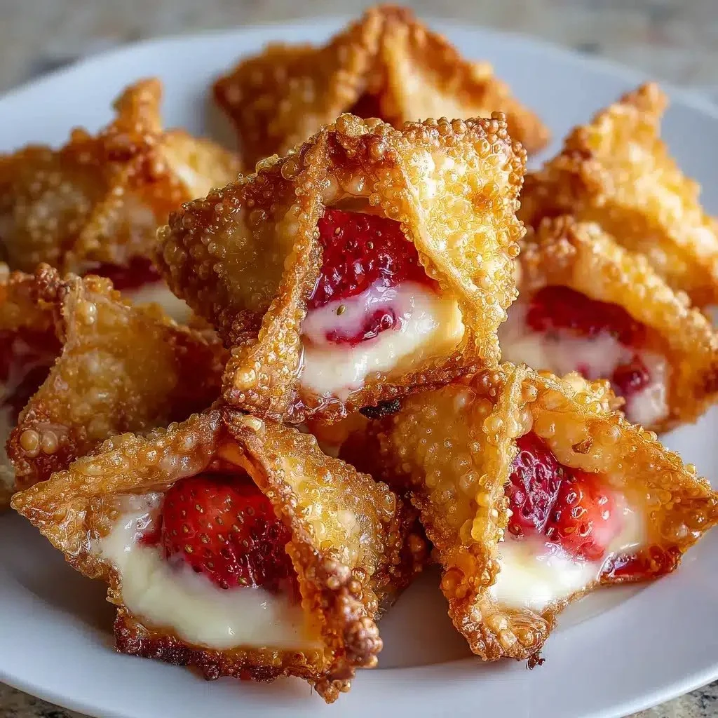 Deep-Fried Strawberry Cheesecake Stuffed Wonton Bites