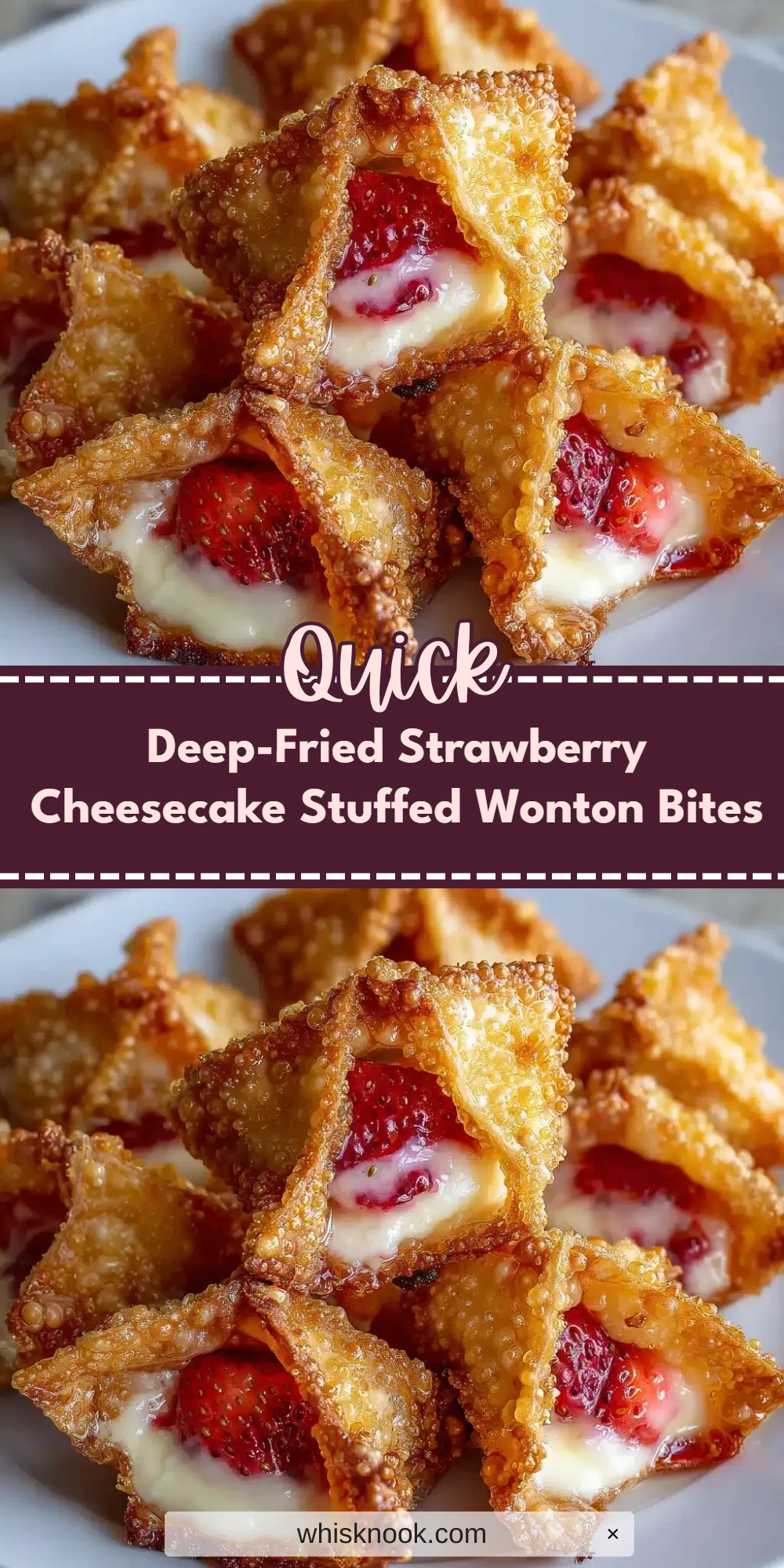 Deep-Fried Strawberry Cheesecake Stuffed Wonton Bites