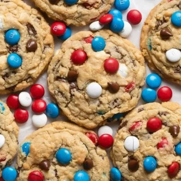 Giant monster cookies with colorful chocolate chips and oats