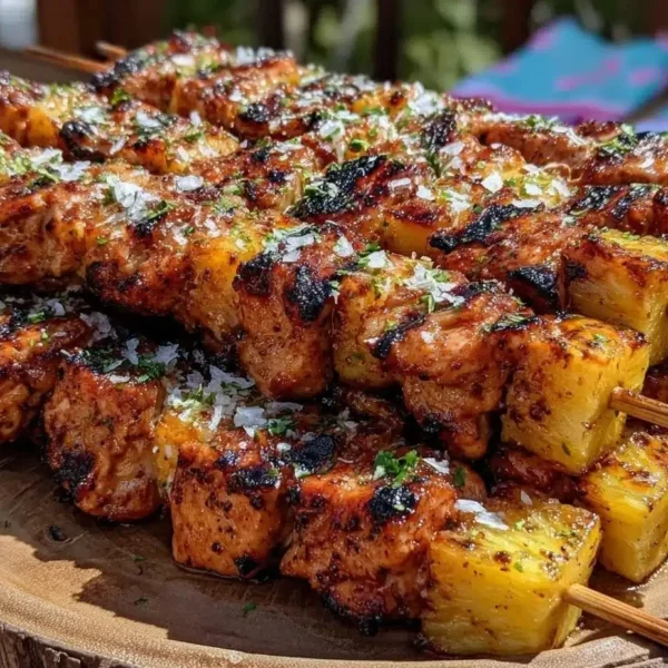 Grilled Pineapple Chicken Skewers ready for a 4th of July BBQ