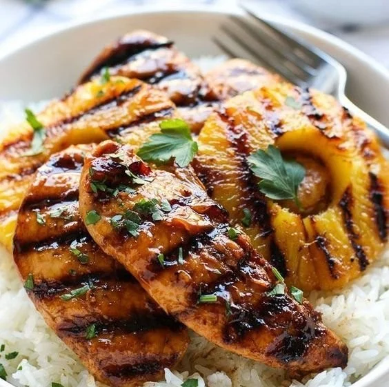 Hawaiian Chicken with Pineapple and Coconut Rice
