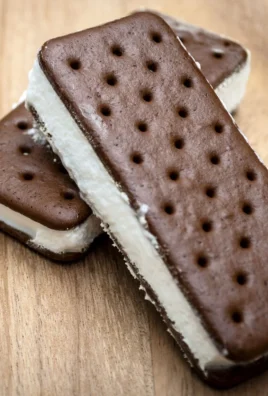 Homemade ice cream sandwich with chocolate cookies and vanilla ice cream