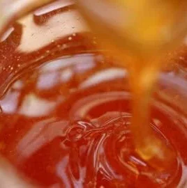 A jar of homemade hot honey next to fresh chili peppers and a dip.