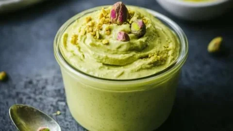 Irresistible pistachio cream in a jar, perfect for spreading and baking
