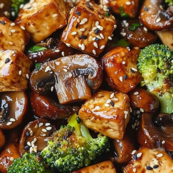 Delicious Mushroom Tofu Stir-Fry with fresh vegetables in a pan