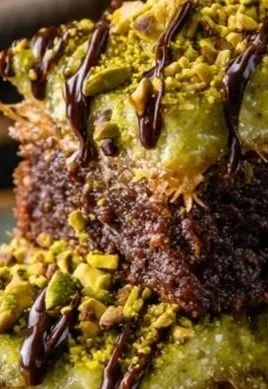 Delicious pistachio Dubai brownies served on a plate.