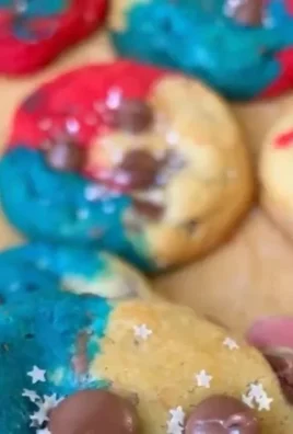 Red, White, and Blue Chocolate Chip Cookies decorated for festive celebrations