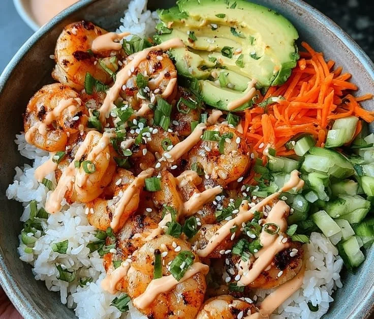 Shrimp Rice Bowls with Spicy Mayo