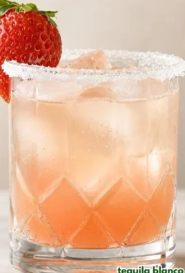 Delicious Strawberry Paloma cocktail garnished with strawberries and lime