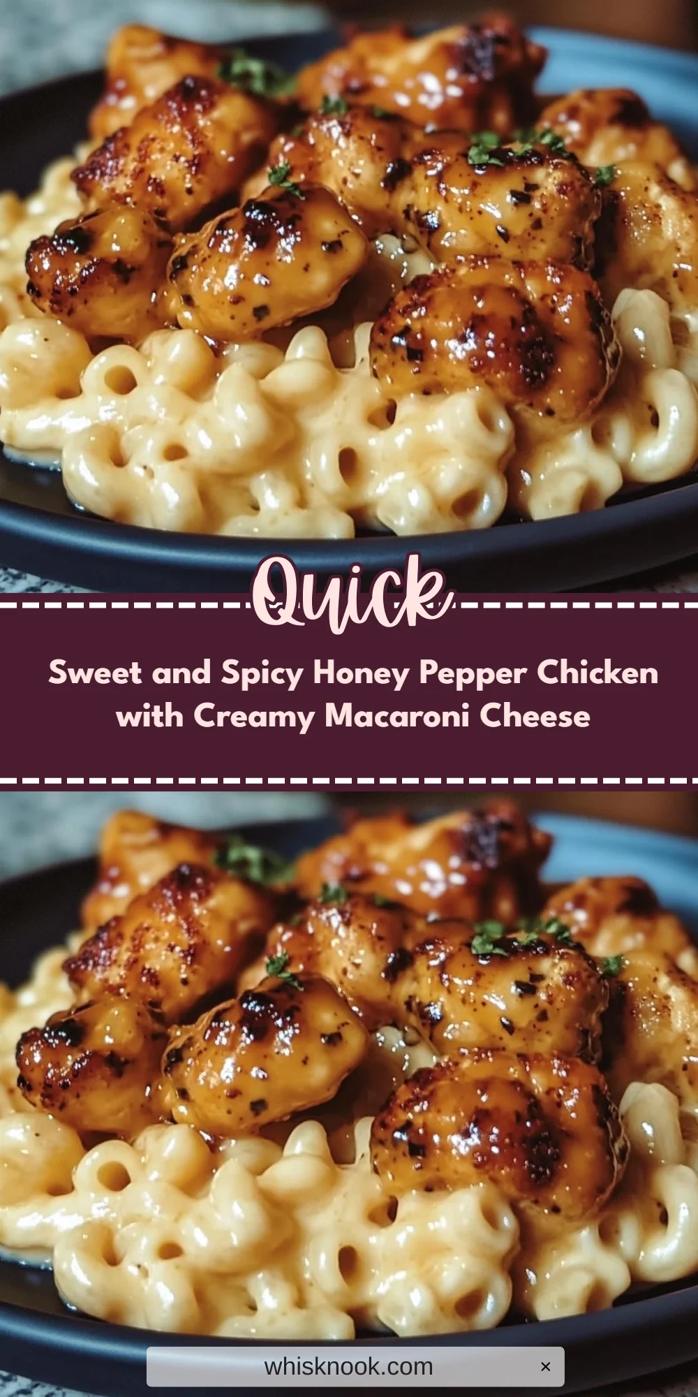 Sweet and Spicy Honey Pepper Chicken with Creamy Macaroni Cheese