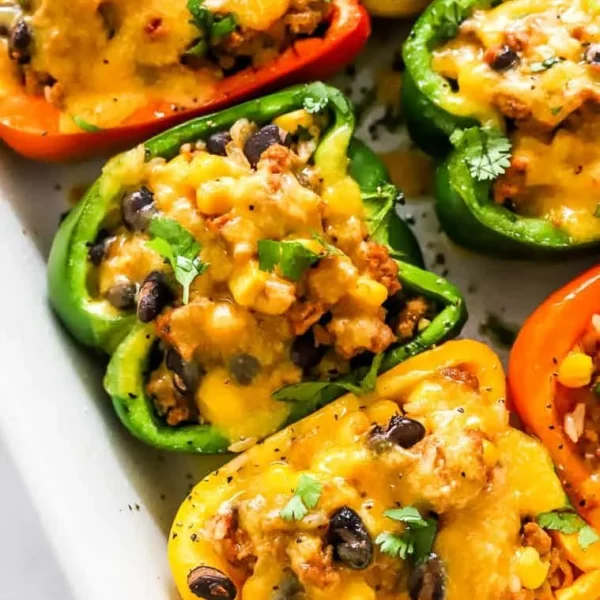 Delicious taco stuffed peppers filled with seasoned meat and cheese
