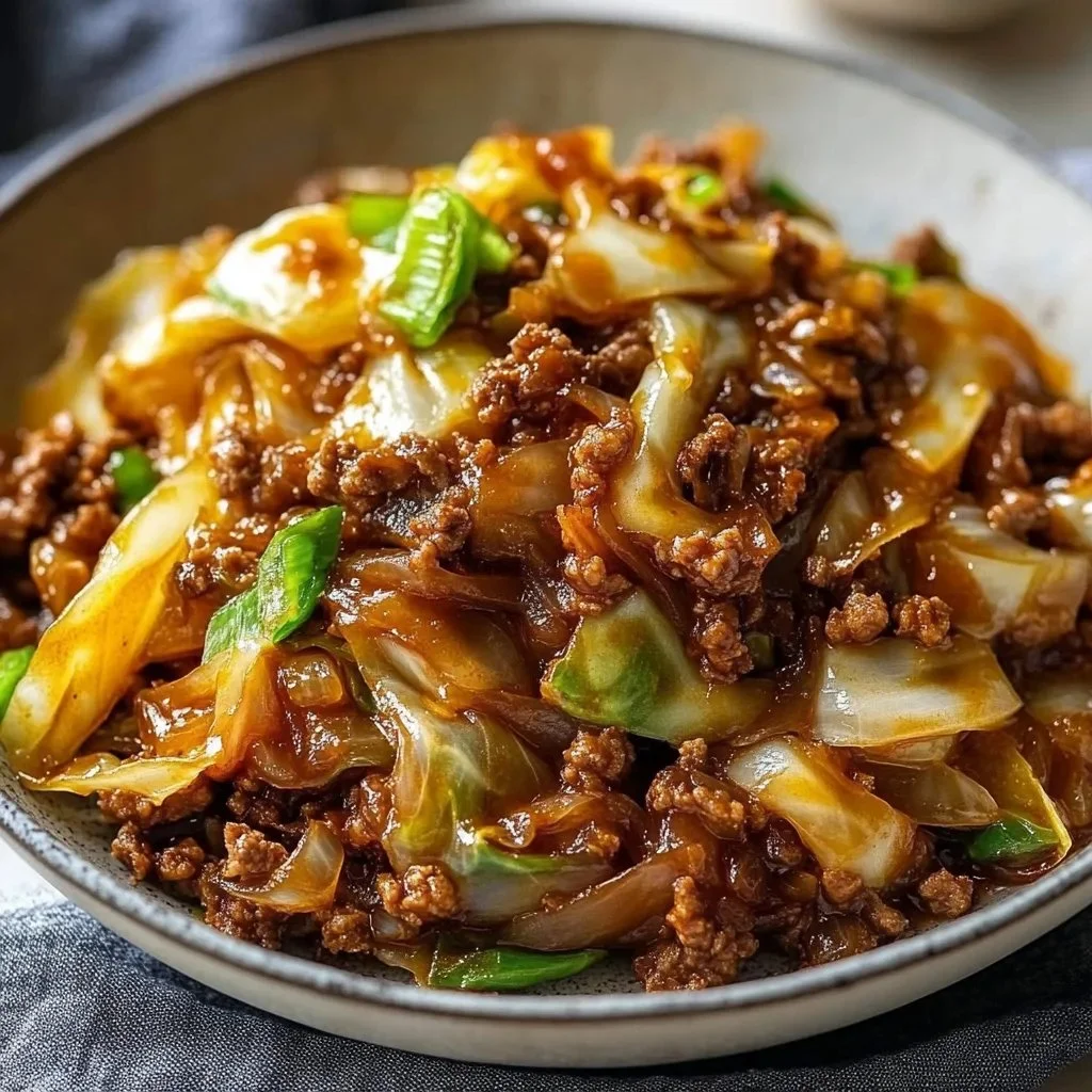 Mongolian Cabbage with Ground Beef dish beautifully plated