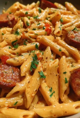 Delicious one-pot creamy spicy Cajun sausage pasta with vibrant ingredients