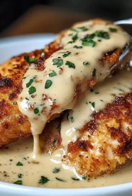 Delicious Parmesan Crusted Chicken served with creamy garlic sauce