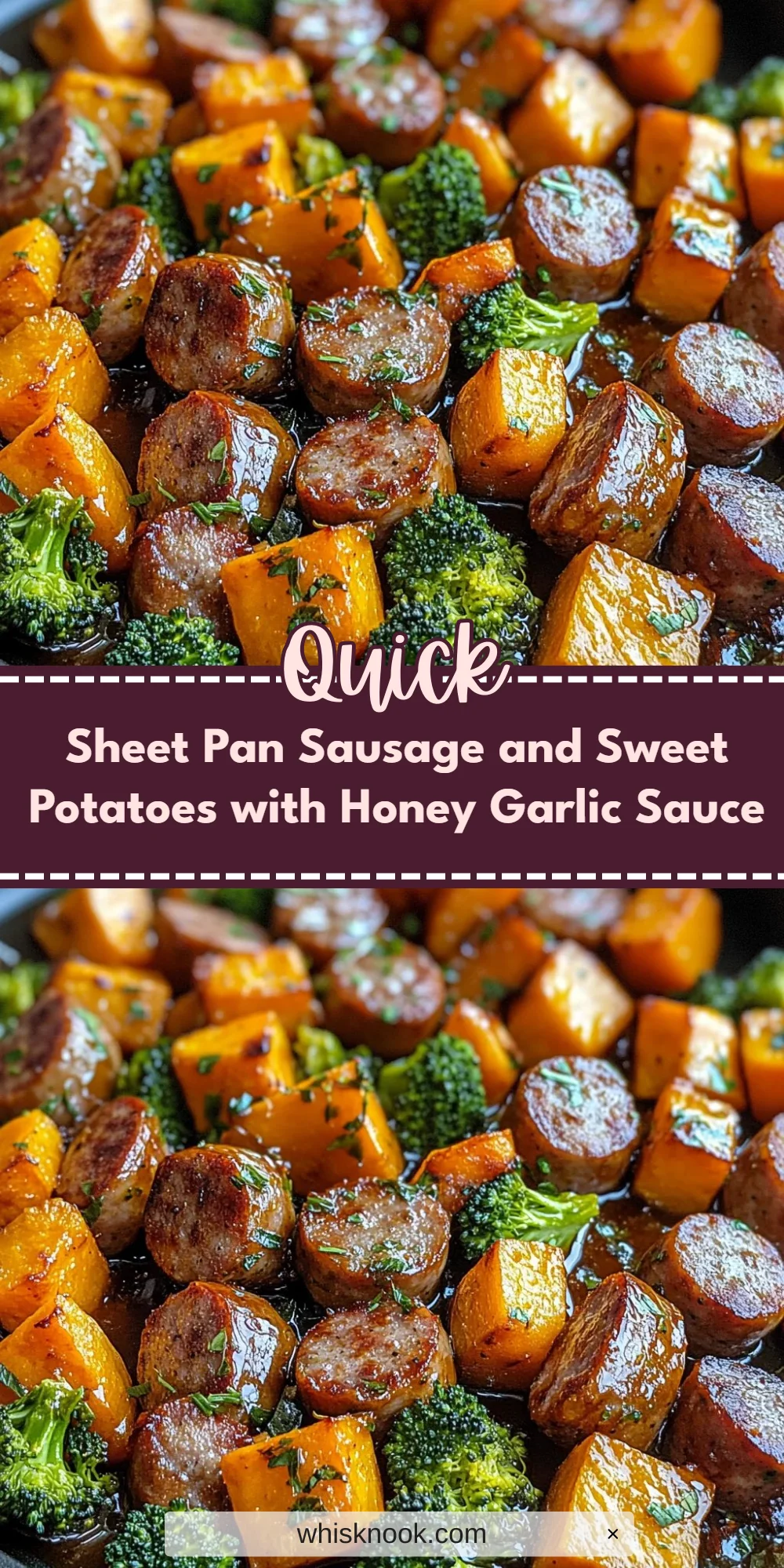 Sheet Pan Sausage and Sweet Potatoes with Honey Garlic Sauce