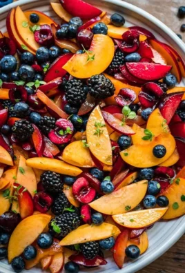 Colorful summer fruit salad with a mix of fresh fruits like berries and melons.